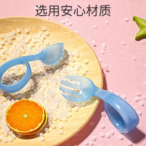宝宝勺子学习吃饭训练一岁专用婴儿自主进食辅食弯曲感温勺新生2
