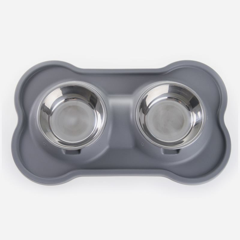 新款二代硅胶宠物碗带不锈钢碗 B宠物喂食器食盆宠物双碗防滑防洒