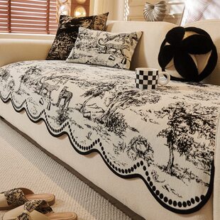 雪尼尔直排三人位沙发垫四季通用防滑坐垫不规则异形弧形沙发盖布