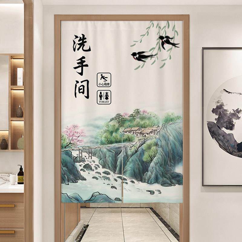定制山水风景画 画洗手间门帘半帘短门帘厕所专用遮挡帘化妆室隔