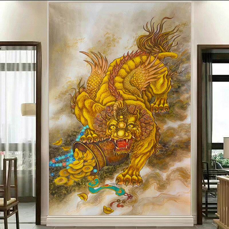 貔貅瑞兽图送财画祥龙献瑞镇宅旺运旺业旺财招财画走廊过道玄关画