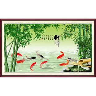 墙画山水风景壁画客厅家居装饰画墙现代中式装饰画横幅竹报平安