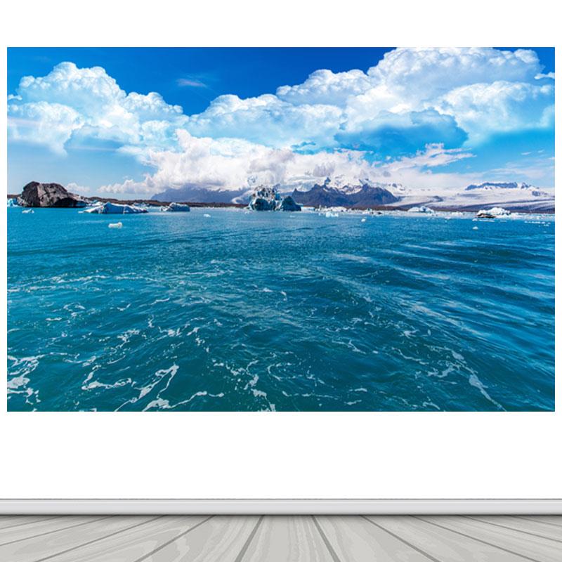 大海海景冰山雪山蓝天白云自然风景海报自黏贴画客厅办公室装饰画