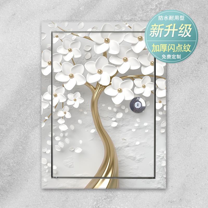 现代简约自粘发财树创意遮挡墙贴弱电配电箱装饰画电表箱贴纸竖版图片