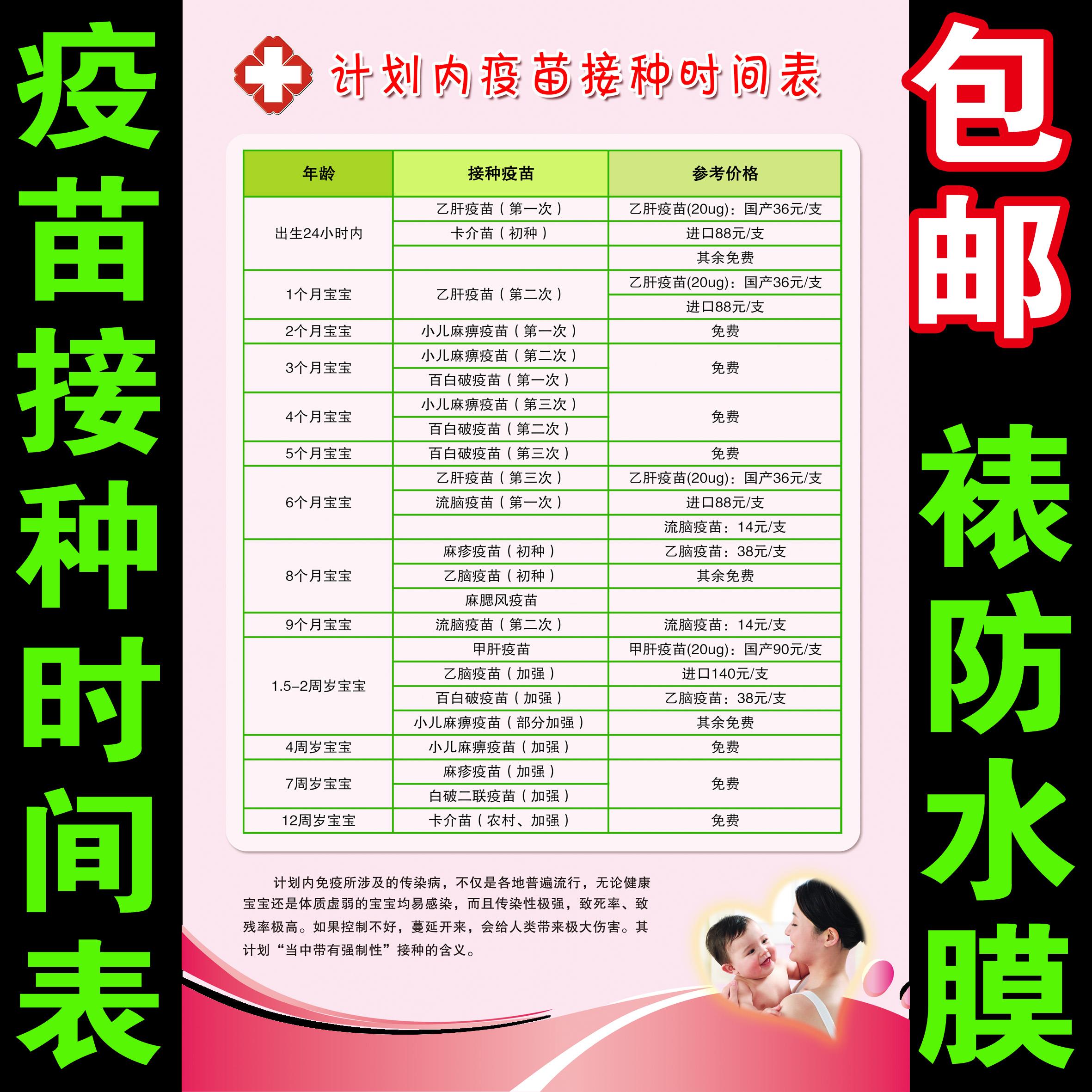 计画内疫苗接种时间表预防禁忌症小儿预防针新生儿接种海报