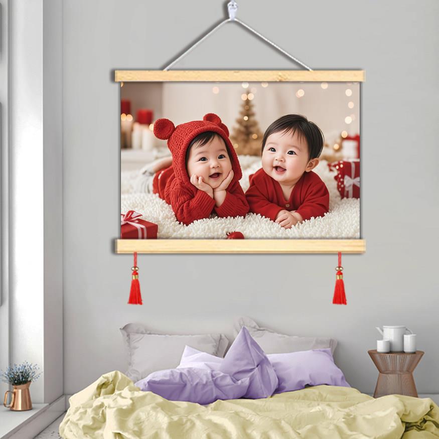 新款婚房宝宝画龙凤宝宝卷轴挂画结婚小孩挂墙房间客厅喜娃装饰画