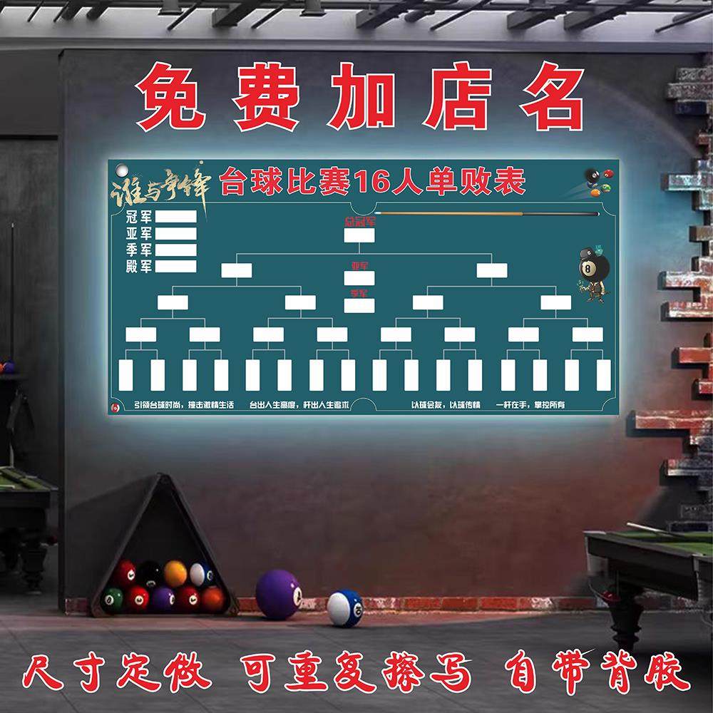 台球比赛晋级表8人16人32人64人双败制单败制桌球比赛台球厅贴画