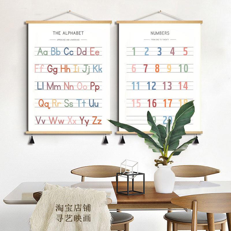 北欧ins风趣味儿童房挂画英文数字字母表早教认知布艺海报装饰画