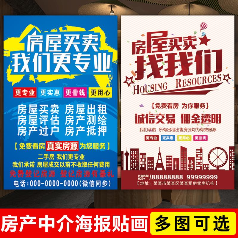 二手房出租店面转让宣传墙贴画防晒户外房产中介房屋招租海报定制