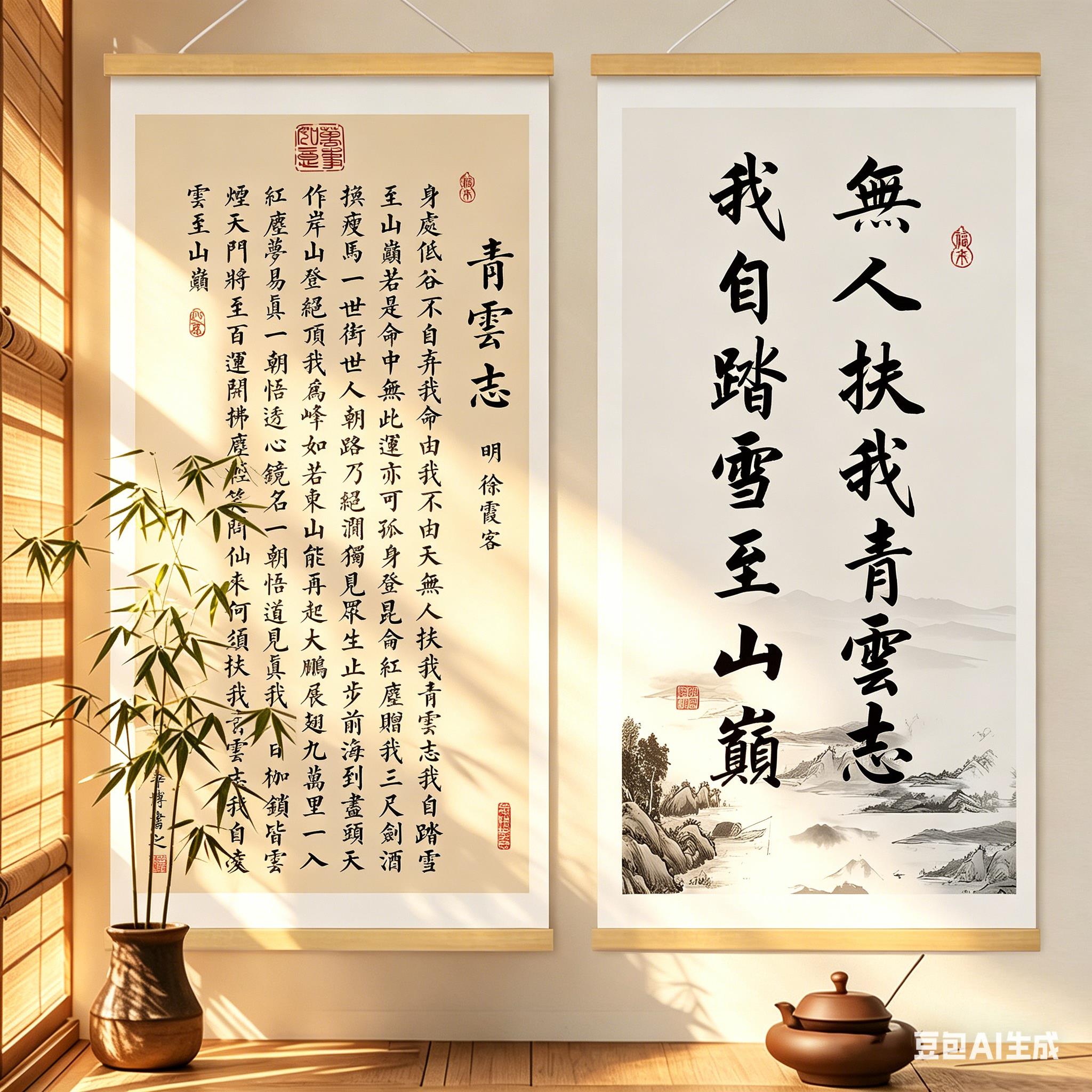 青云志全诗挂画墙壁画书法字画客厅玄关装饰书房氛围布置励志墙贴图片