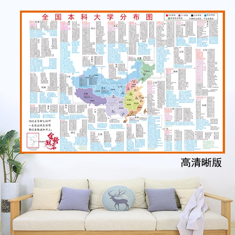全国名牌大学分布图中式目标墙贴国内重点985211名校挂图本科高校