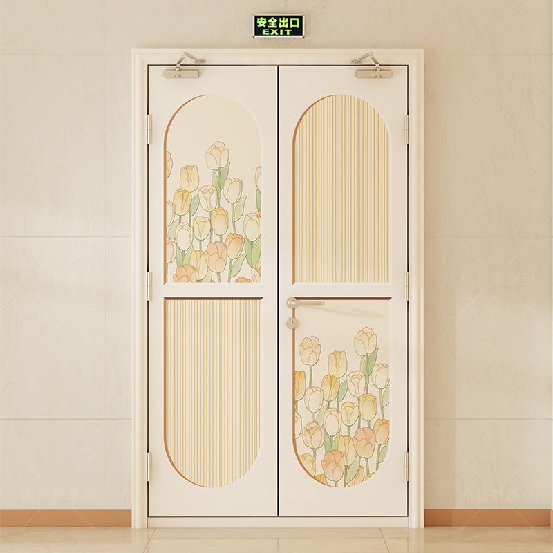 北欧风防火门贴纸消防栓贴画水井门电梯门改造装饰贴膜壁纸郁金香