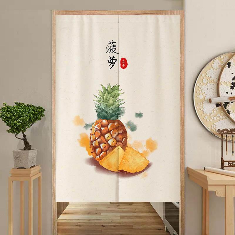 水彩手绘水果蔬菜布艺门帘厨房隔断帘子伸缩杆魔术贴免打孔遮挡帘
