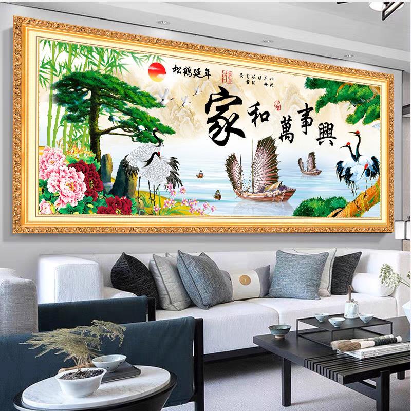 3D麋鹿流水生财布置客厅沙发背景墙壁画装饰现代中堂墙招财墙贴图片