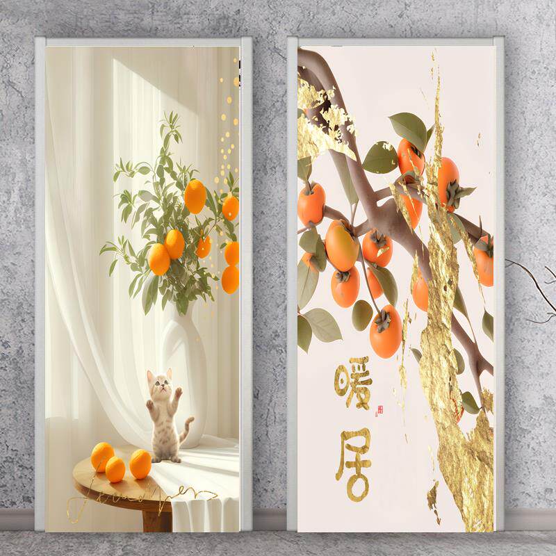 硕果累累玄关装饰画客厅餐饭厅进户门画柿柿如意新中式玄关衣橱门