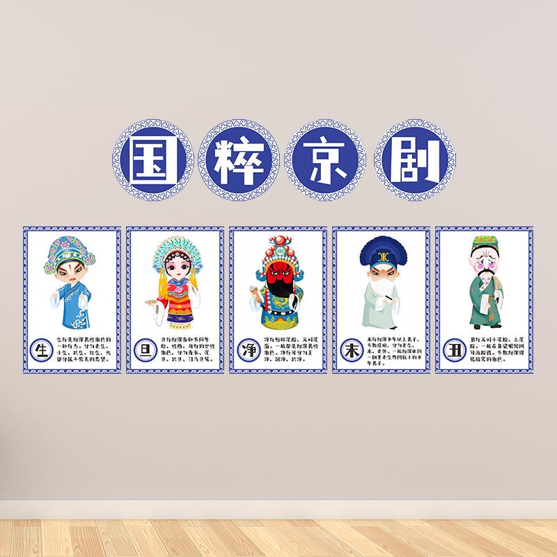 京剧生旦净末丑装饰画幼儿园小学教室走廊中式传统文化主题墙布置图片