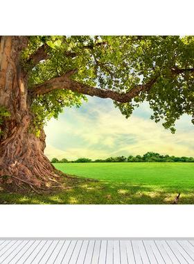 绿色大树装饰画草地护眼客厅卧厅儿童房自粘墙贴壁画简约现代古树