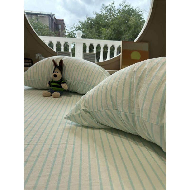 新疆包邮韩系奶油蓝条纹床笠床单纯棉1.35m1.8米床罩少女保护套心,床上用品,床单,淘宝优惠券,粉丝福利购,淘宝优惠卷