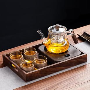 办公室小型实木煮茶器烧水泡茶 玻璃蒸煮一体养生煮茶壶电陶炉套装