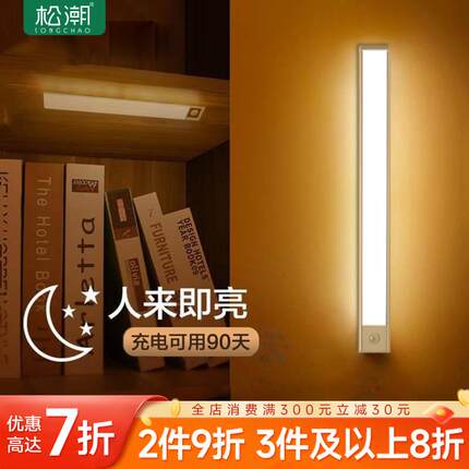智能人体感应小夜灯过道走廊家用衣柜橱柜灯带长条夜间无线充电