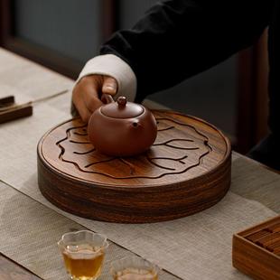 胡桃木圆形储水茶盘干泡盘办公家用小型干泡台实木茶海轻奢茶托盘