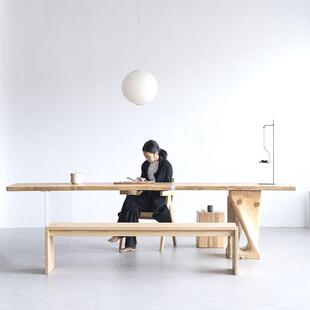 原木家用泡茶台阳台茶桌椅餐桌 侘寂风松木白蜡木实木大板茶桌日式