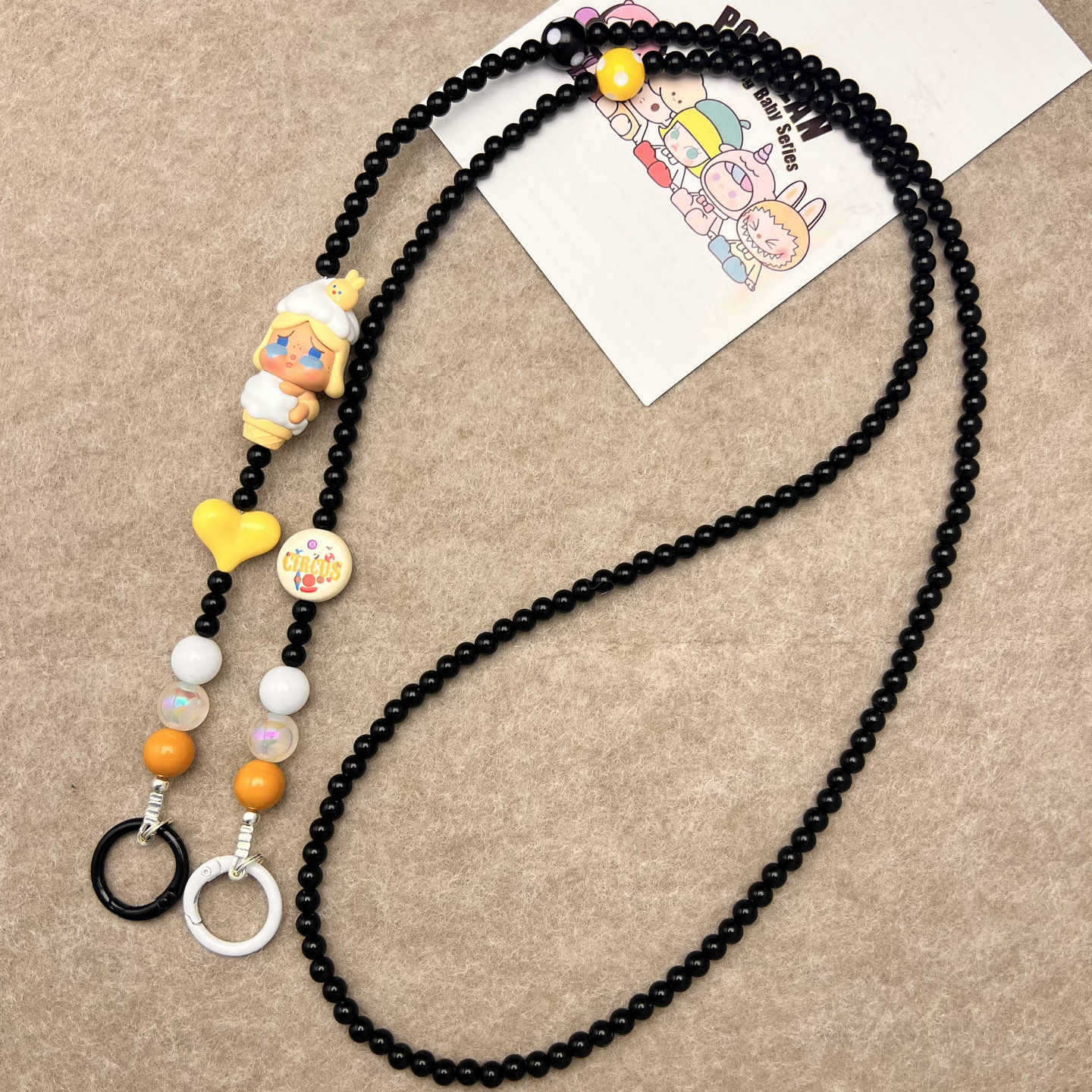 diy礼品泡泡玛特Crybaby哭娃正版萌粒斜跨串珠长条手机壳脖子挂绳