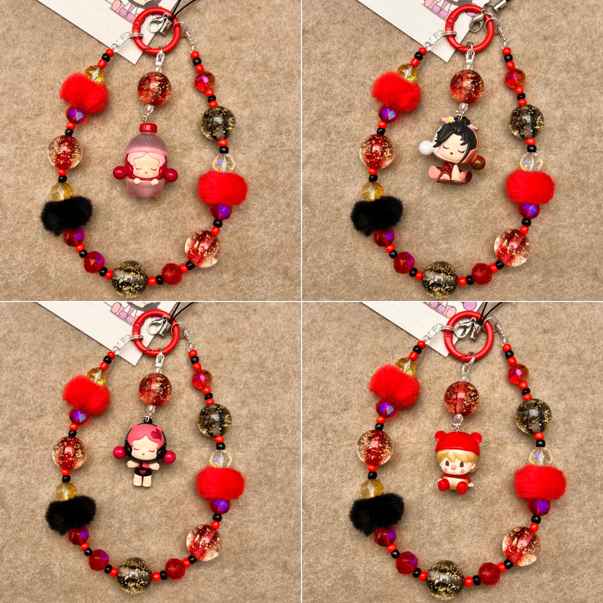 diy手作泡泡玛特正版萌粒手机链挂绳毛绒球可爱串珠钥匙ccd包挂件