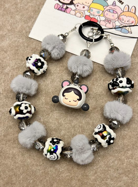 diy礼物泡泡玛特sp萌粒Molly毛绒球手绘珠串珠手机链挂绳包挂饰品