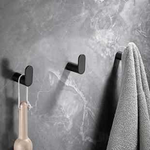 浴室毛巾挂钩打孔强力承重厕所手巾挂勾卫生间浴巾不锈钢粘钩黑色