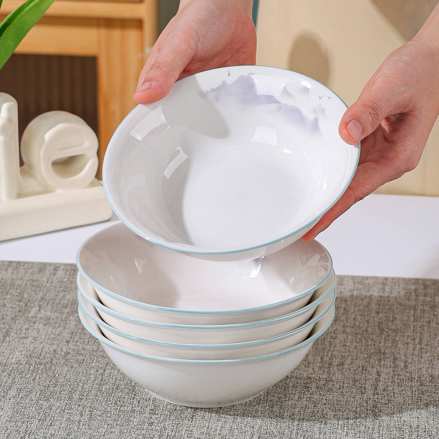 6英寸斗笠碗中国风新款家用陶瓷面碗大碗喝粥碗饭碗餐具网红防烫