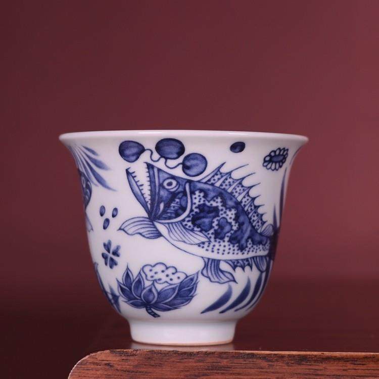 复古元青花鱼藻纹茶杯主人杯景德镇古玩古董陶瓷器仿古手工品茗具,餐饮具,茶杯,淘宝优惠券,粉丝福利购,淘宝优惠卷
