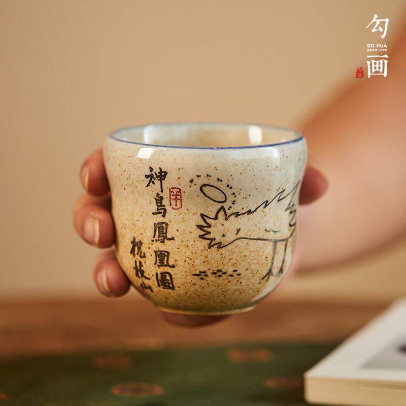 山谷设计 景德镇手握茶杯中式陶瓷水杯早餐杯手工手绘 小鸡吃米图,餐饮具,茶杯,淘宝优惠券,粉丝福利购,淘宝优惠卷