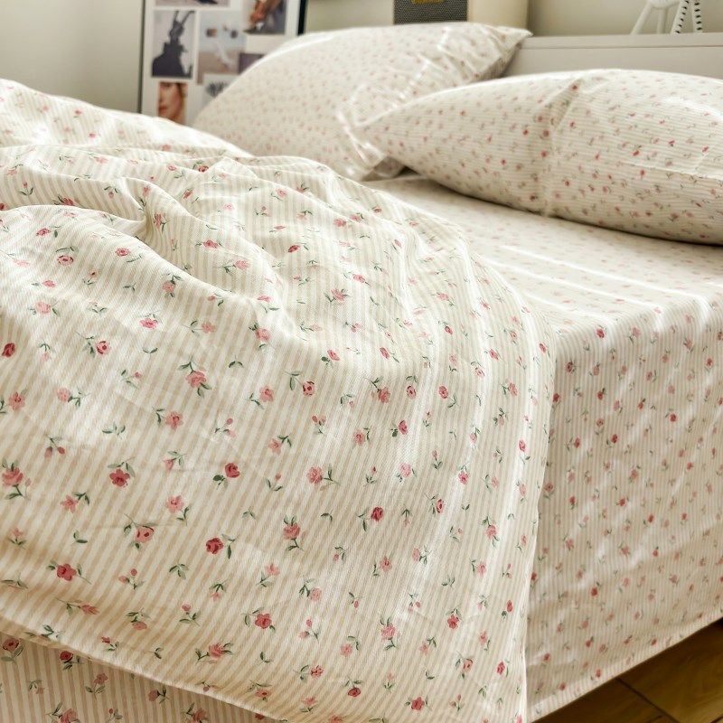 粉玫瑰四季纯棉床单单件100全棉加厚单人1.5m双人被单可配3四件套