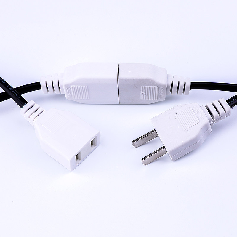 AC220V电源母插头线2孔一体式监控防水盒电源母插头二脚母头50cm