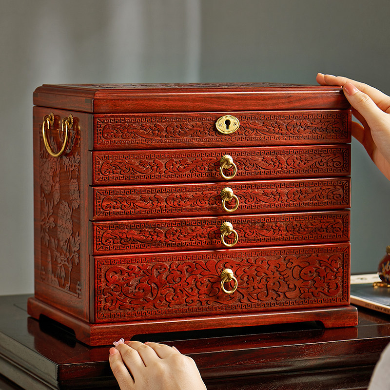 小叶紫檀首饰收纳盒实木手饰品盒中式实木珠宝盒红木高档结婚礼物,收纳整理,首饰盒,淘宝优惠券,粉丝福利购,淘宝优惠卷