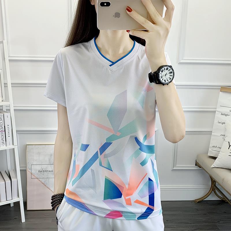 V领速干t恤女短袖夏轻薄透气运动衣半袖羽毛球服吸汗户外跑步上衣