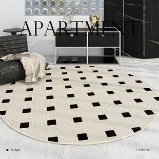 圆形客厅地毯卧室圆型法式轻奢覆古沙发茶几毯方块格子床边椅子垫