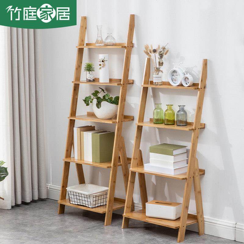 竹庭书架学生现代简约梯形花架落地实木靠墙置物架客厅多层收纳层,住宅家具,书架,淘宝优惠券,粉丝福利购,淘宝优惠卷