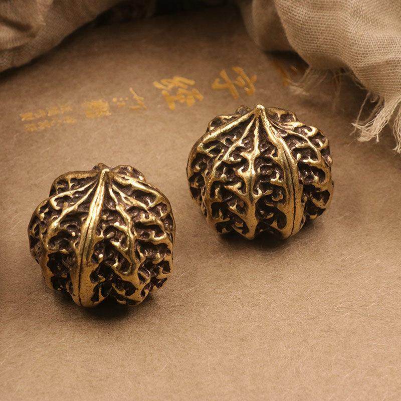 实心纯黄铜核桃手把件文玩健身球居家茶宠摆件手把件(1对200克),家居饰品,桌面摆件,淘宝优惠券,粉丝福利购,淘宝优惠卷