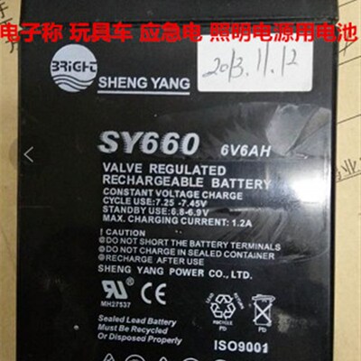 SHENGYANG电池 SY660 6V6AH电子称 电灯 照明 应急电源用蓄电池
