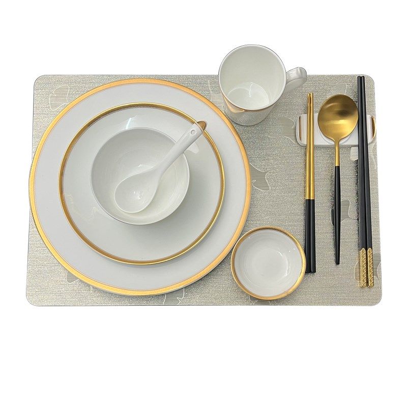 高级感会所餐具套装大气上档次酒店餐盘白色金边陶瓷骨碟翅碗瓷勺