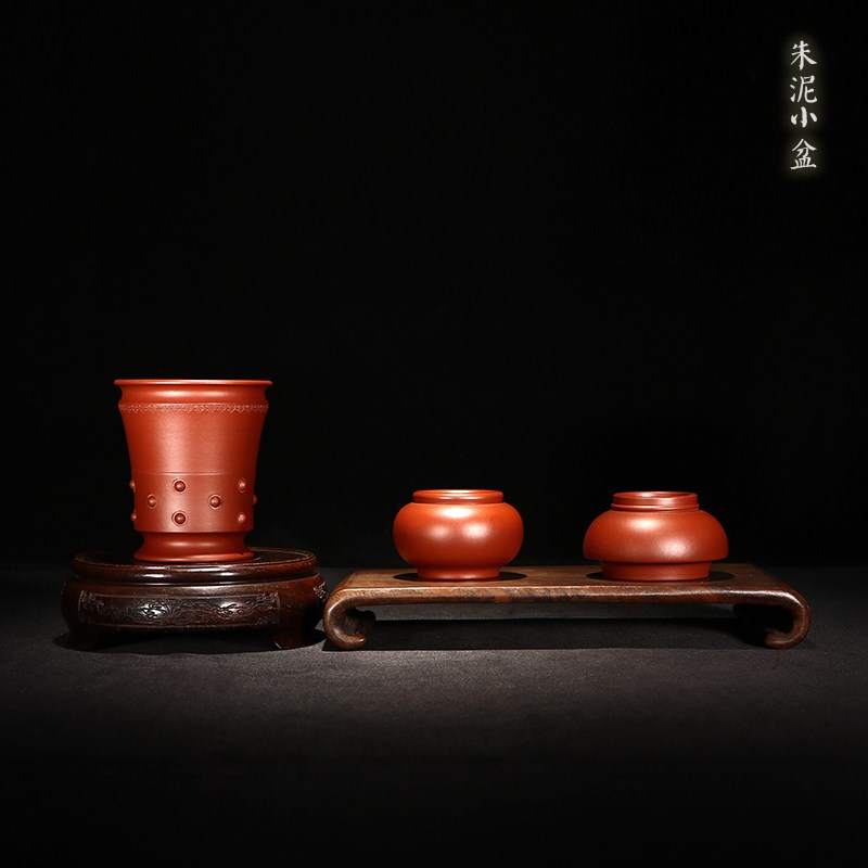 陶瓷绿植桌面紫砂花盆拇指盆迷z你掌上手掌豆盆朱泥大红袍手工雅