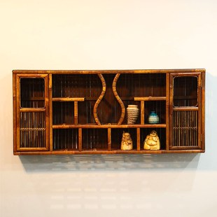 挂墙式博古架竹制壁挂悬挂置物架展示架多宝阁茶具收纳架玄关装饰