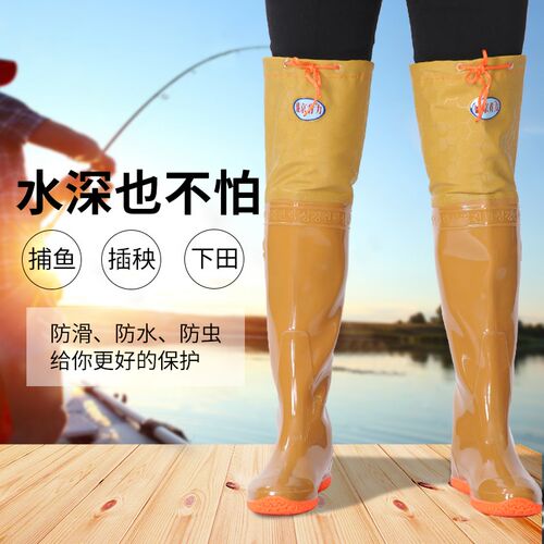 插秧靴女牛筋软平底防滑水田鞋男过膝泥鞋中筒R高筒雨鞋耐磨防水