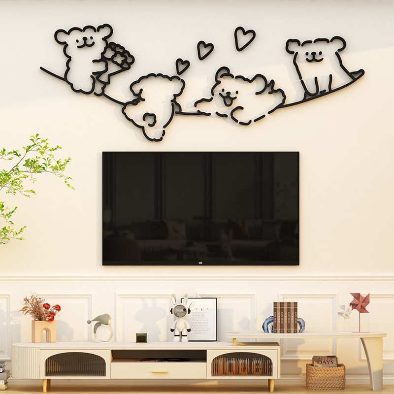 电视机背景墙面装饰贴画卧室客厅改造用品网红房间床头遮丑线条狗,家居饰品,文化墙贴,淘宝优惠券,粉丝福利购,淘宝优惠卷