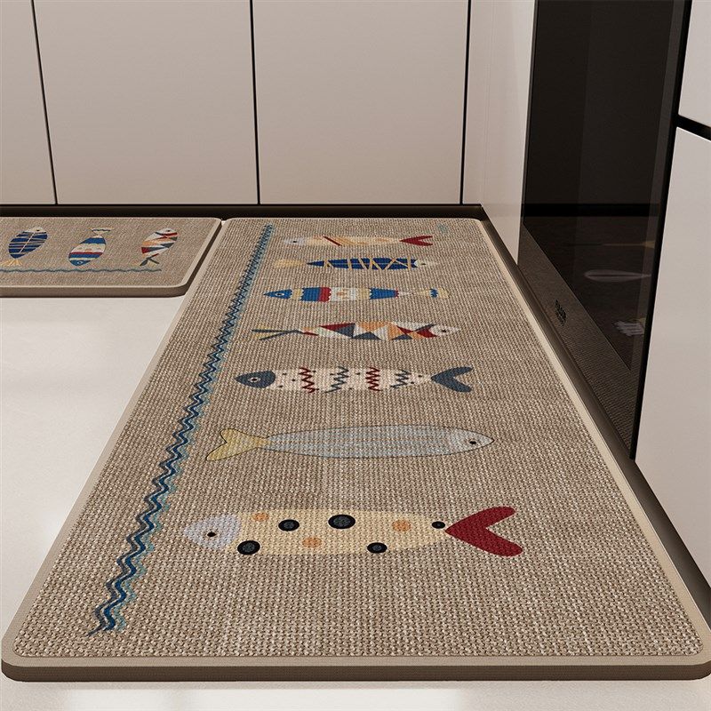 亚麻编织厨房地垫卡通高级感吸水吸油防滑专用耐脏地毯长条脚垫子,居家布艺,厨房地垫,淘宝优惠券,粉丝福利购,淘宝优惠卷