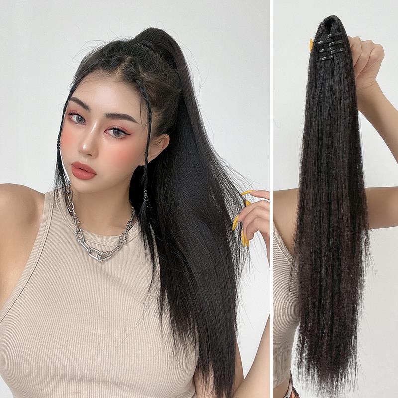 假发马尾女抓夹超长气质自然逼真网红辫子长发超T轻高马尾长直发
