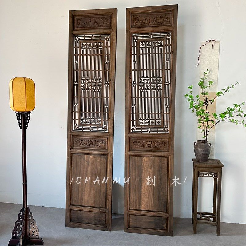东阳木雕中式仿古门窗做旧实木隔断门背景墙迷宫花格屏风隔断花窗