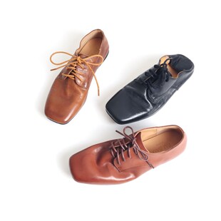 简约通勤女士单鞋马皮方头水洗单鞋女英伦小皮鞋设计感黑色3220-1